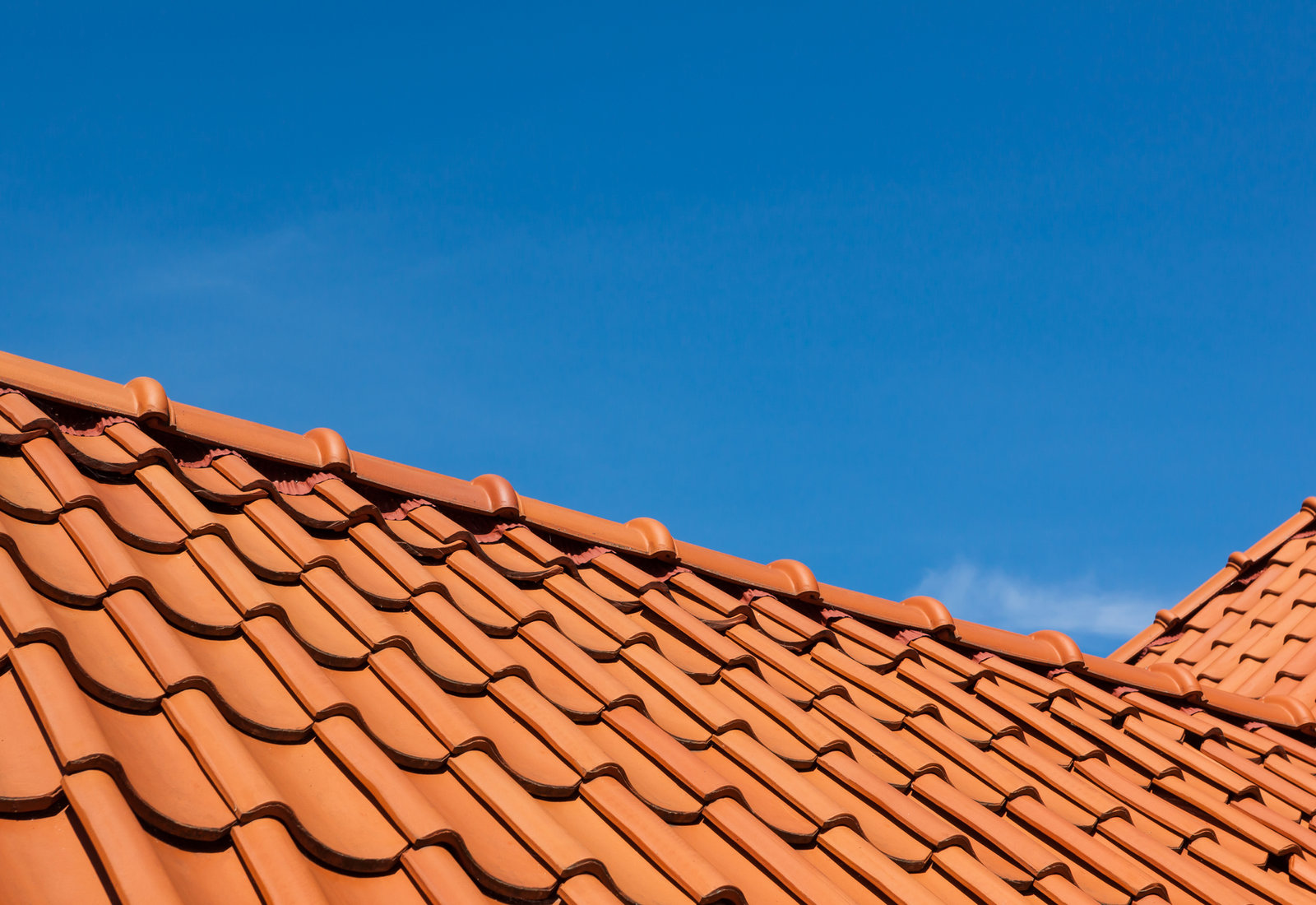 Terracotta roof tiles beneath a blue sky